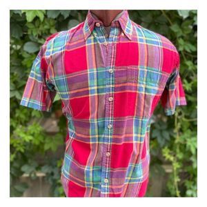 90s Gant Madras Plaid Shirt Collared Short Sleeve Button Up Casual